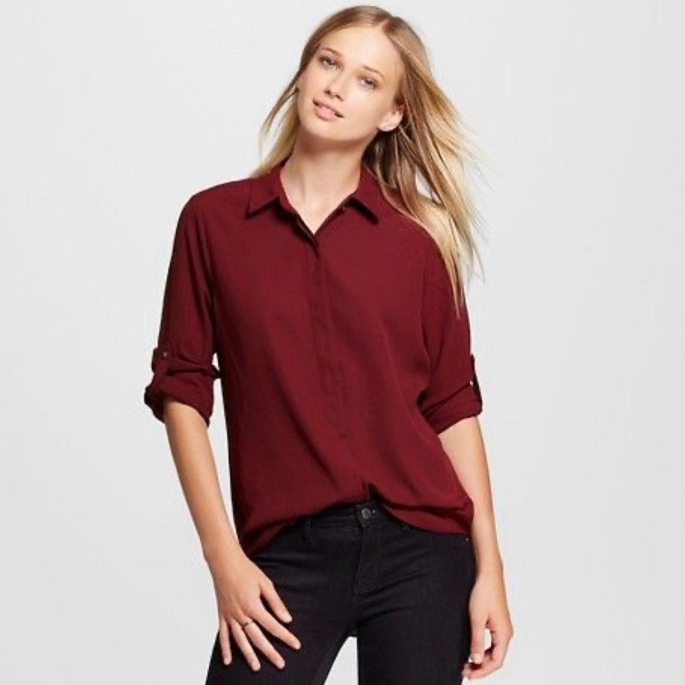 Mossimo Maroon/Burgundy Button Down Collar Blouse